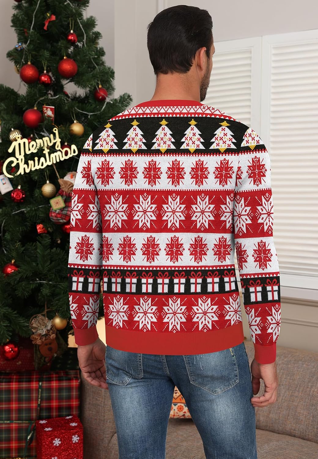 NITAGUT Mens Christmas Ugly Cardigan Sweater Reindeer Snowflake Xmas Sweater Casual Long Sleeve Knitwear - Image 5