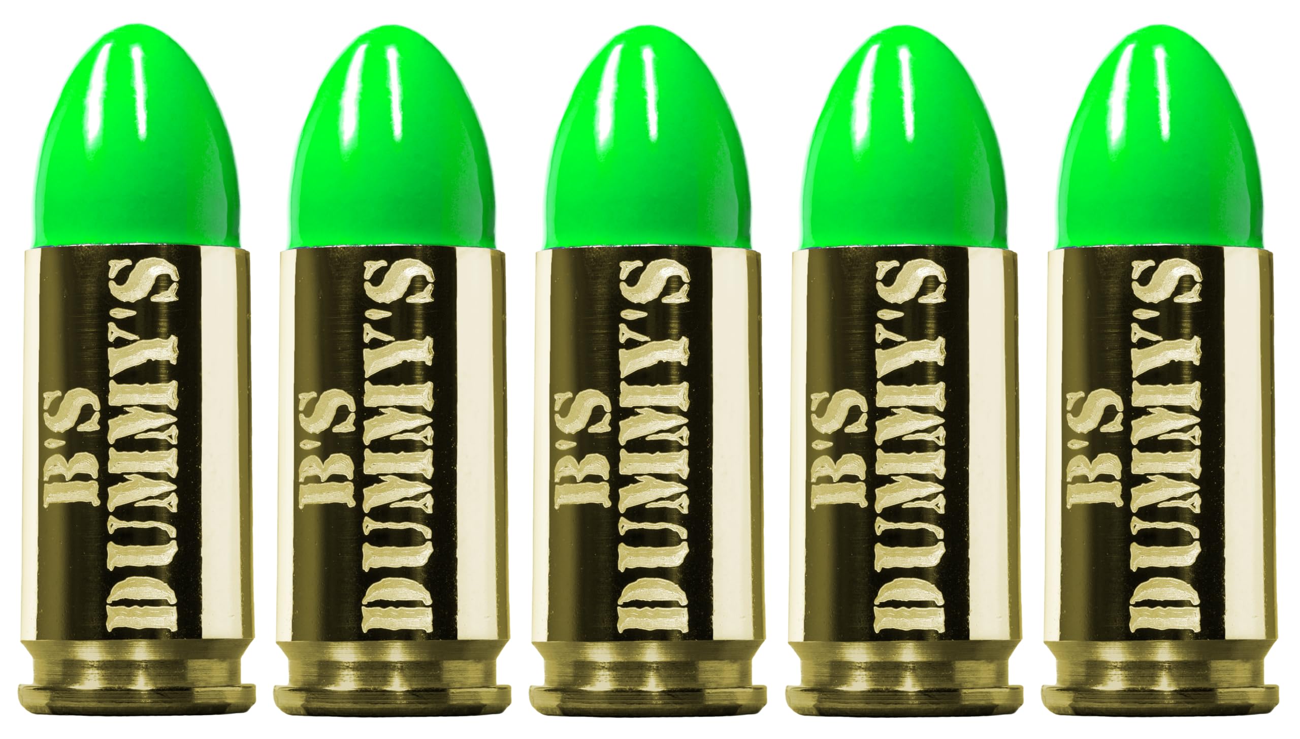 B's Dry Fire Snap Caps - A.K.A. B's Dummy's - Dummy 9mm Luger Training Caps (5 Pack) (Neon Green Brass)