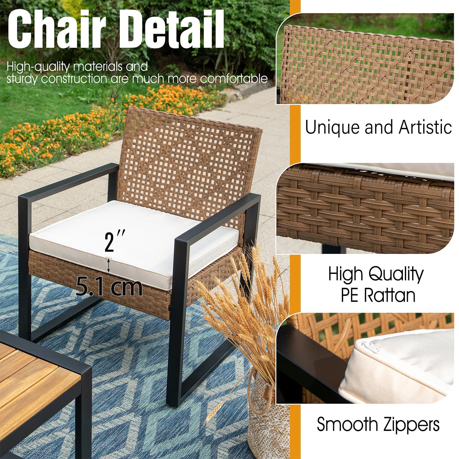 4 Pieces Patio Conversation Set | Wicker Outdoor Furniture | Patio ...