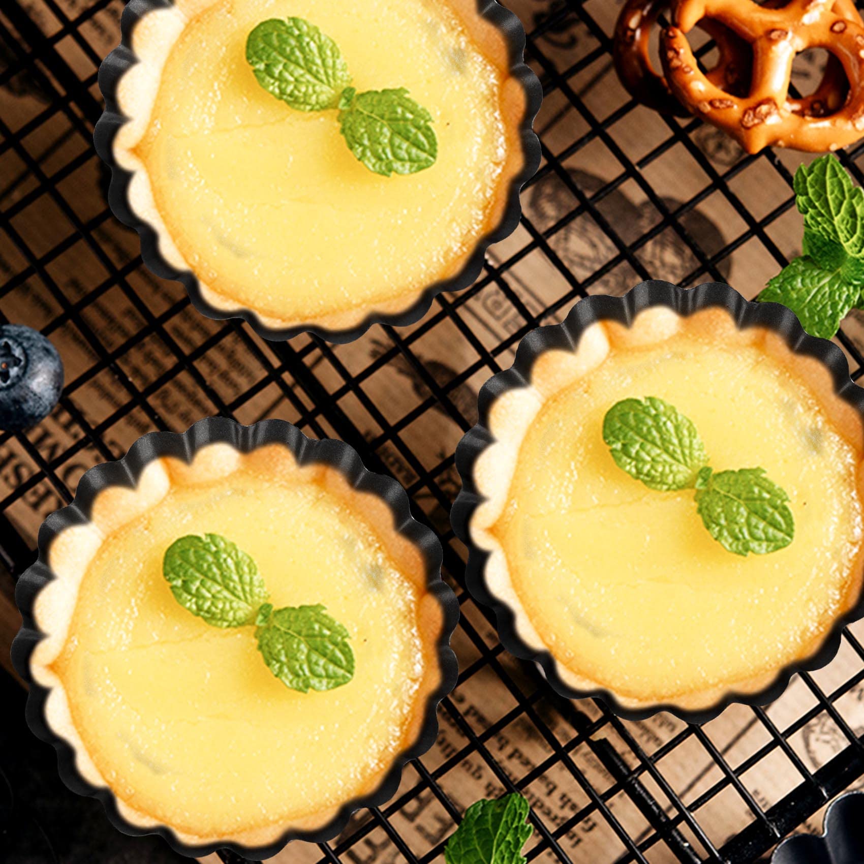 Lot de 8 moules à quiche antiadhésifs (ronds et rectangulaires) avec fond amovible cannelé pour tarte aux fruits et biscuits