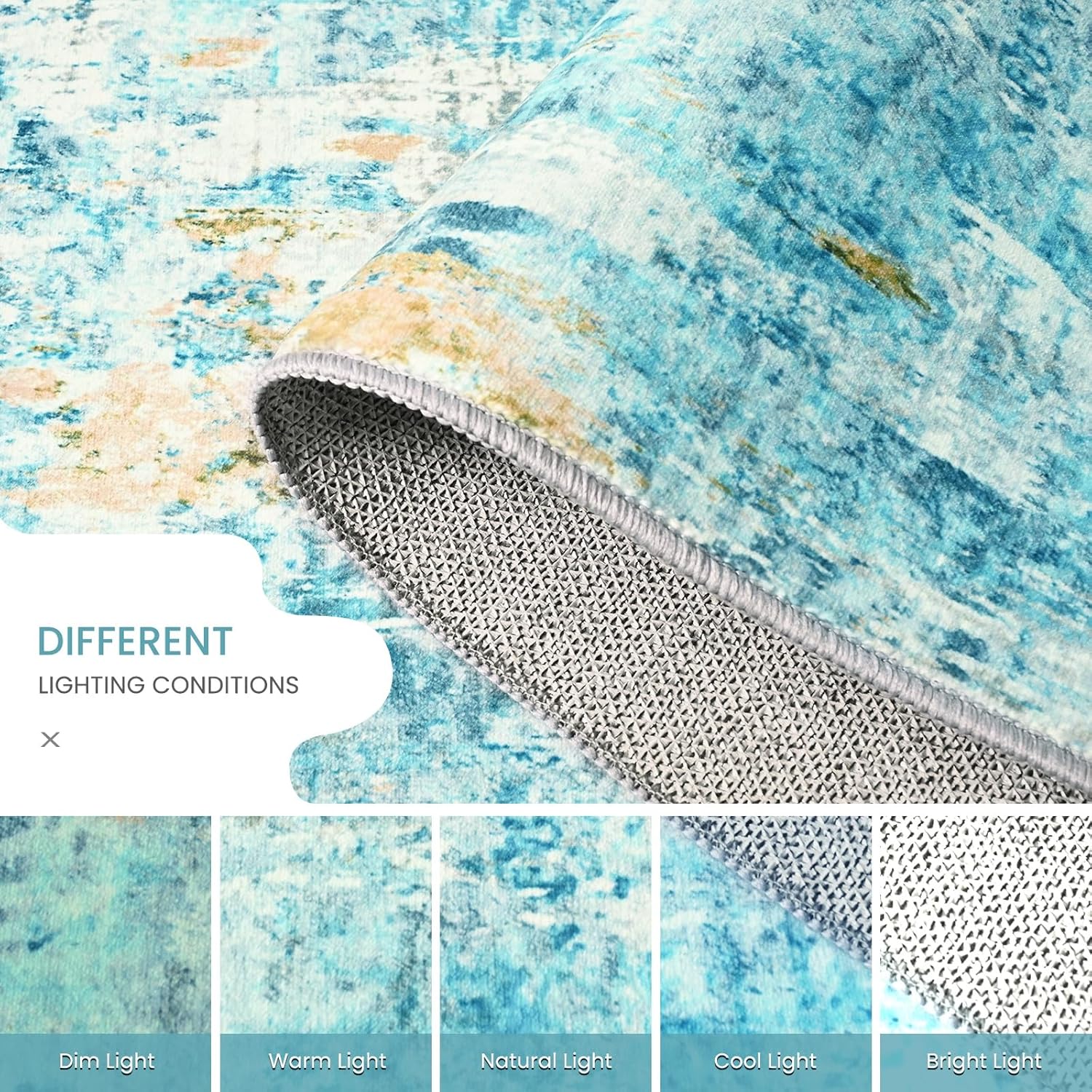 Runner Rug for Kitchen Teal Blue Hallways Runner Rug Non Slip 2'6''x8' Washable Long Runner Rugs with Rubber Backing Soft Abstract Carpet Runner for Entryway, Kitchen, Bedroom, Bathroom - Image 6