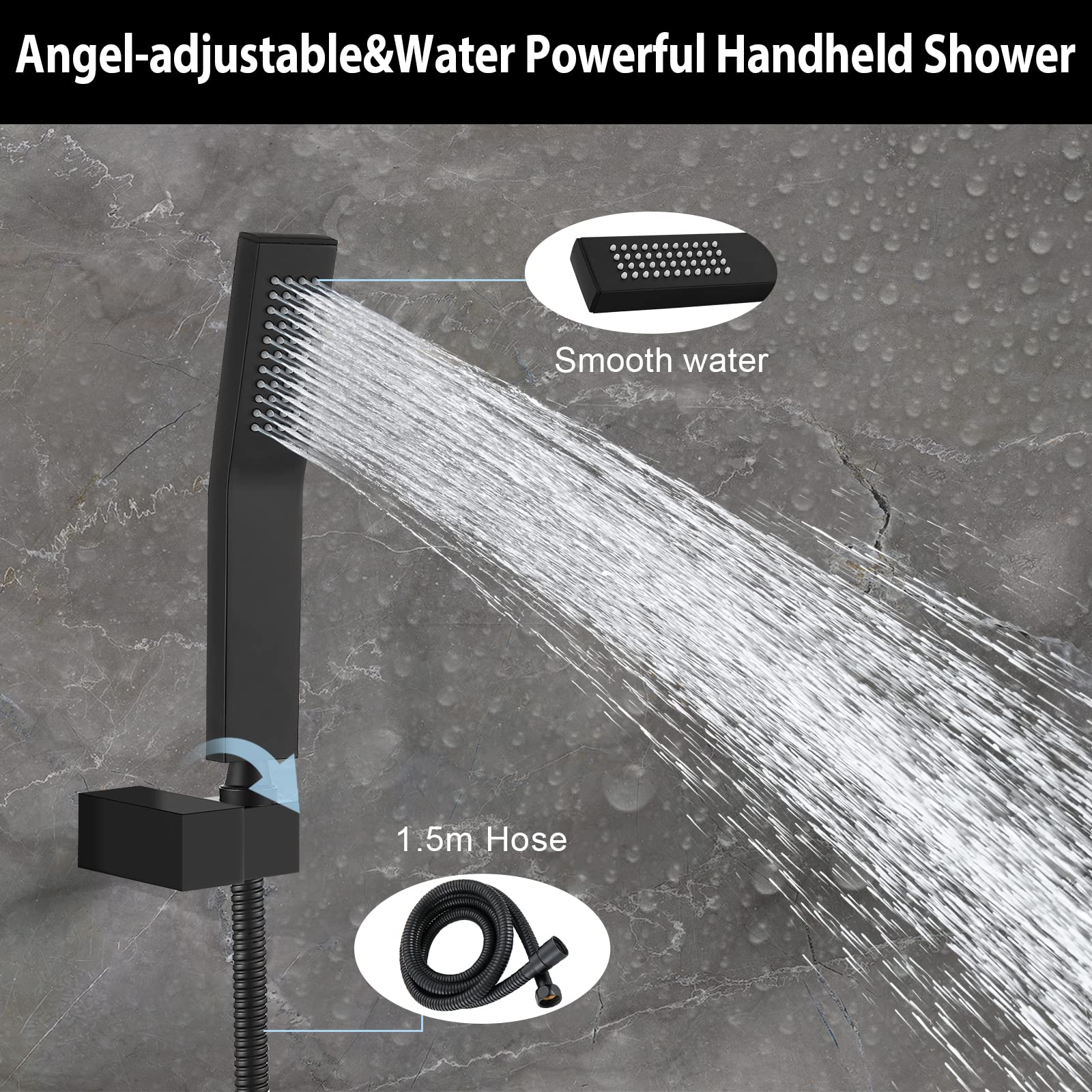Midanya Matte Black Rain Shower System Wall Mount Shower Faucet Set 8