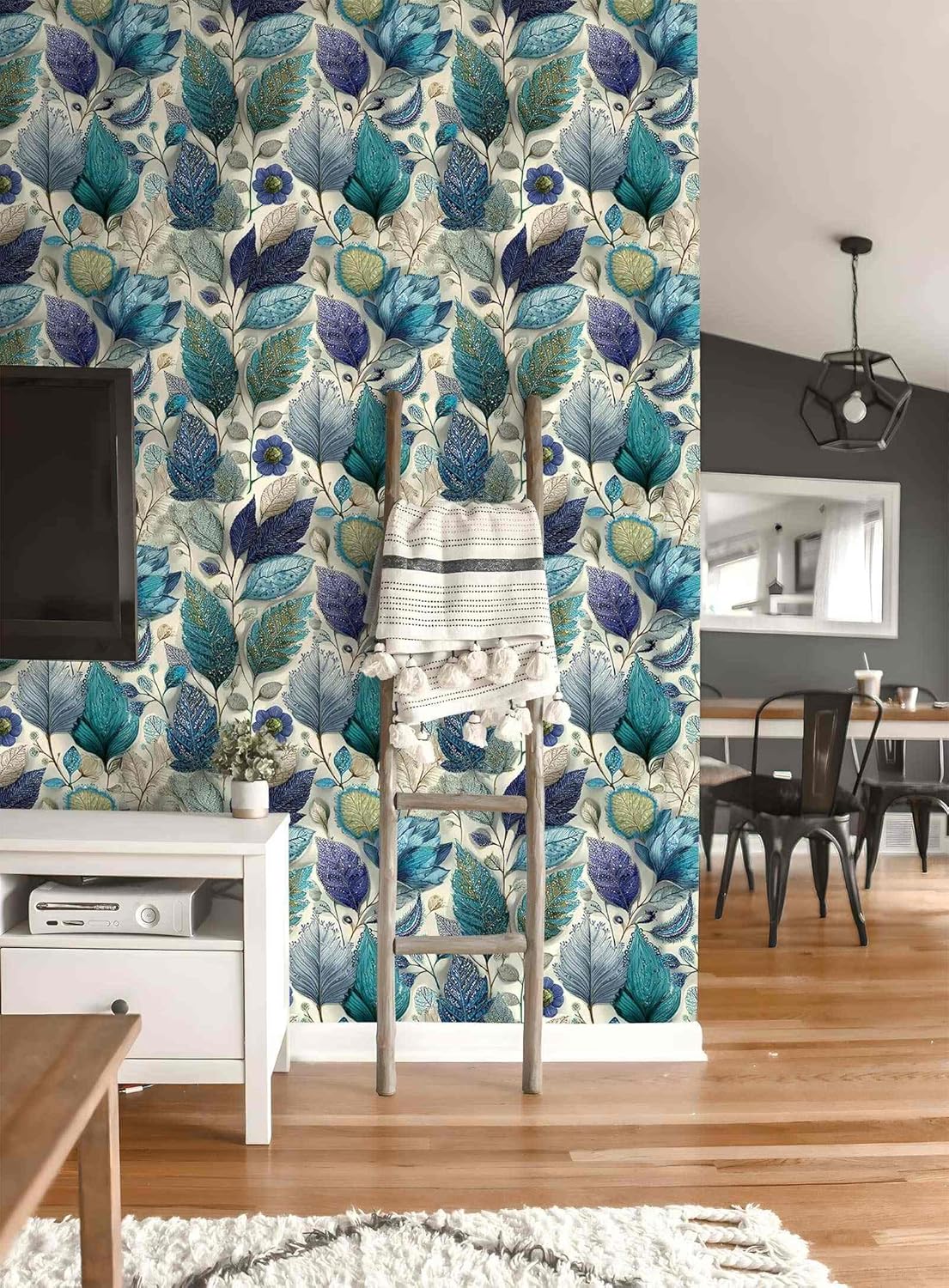 Botanical Leaf Peel and Stick Wallpaper, Blue and Green Floral Wallpaper for Home Decor | 17.7" x 236", Self-Adhesive, Waterproof Vinyl