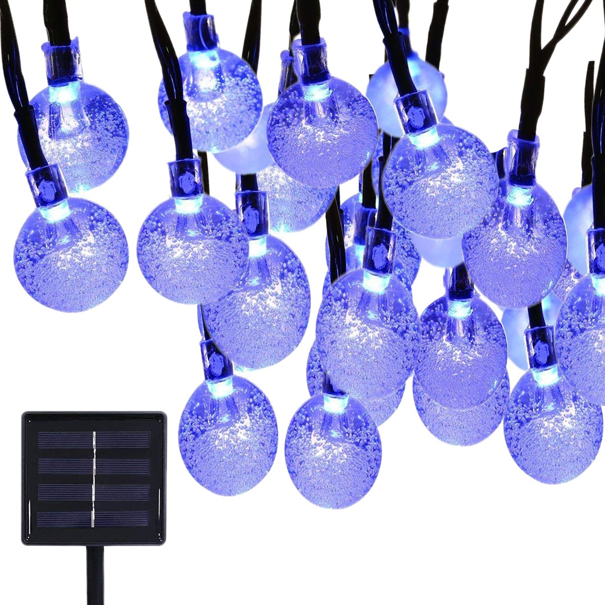 Outdoor Solar String Lights,KINGCOO Waterproof 20ft 30 LED Crystal Ball Solar Powered Globe Fairy String Light for Outdoor Garden Yard House Holiday Party Decoration - Christmas (Blue) — image 1