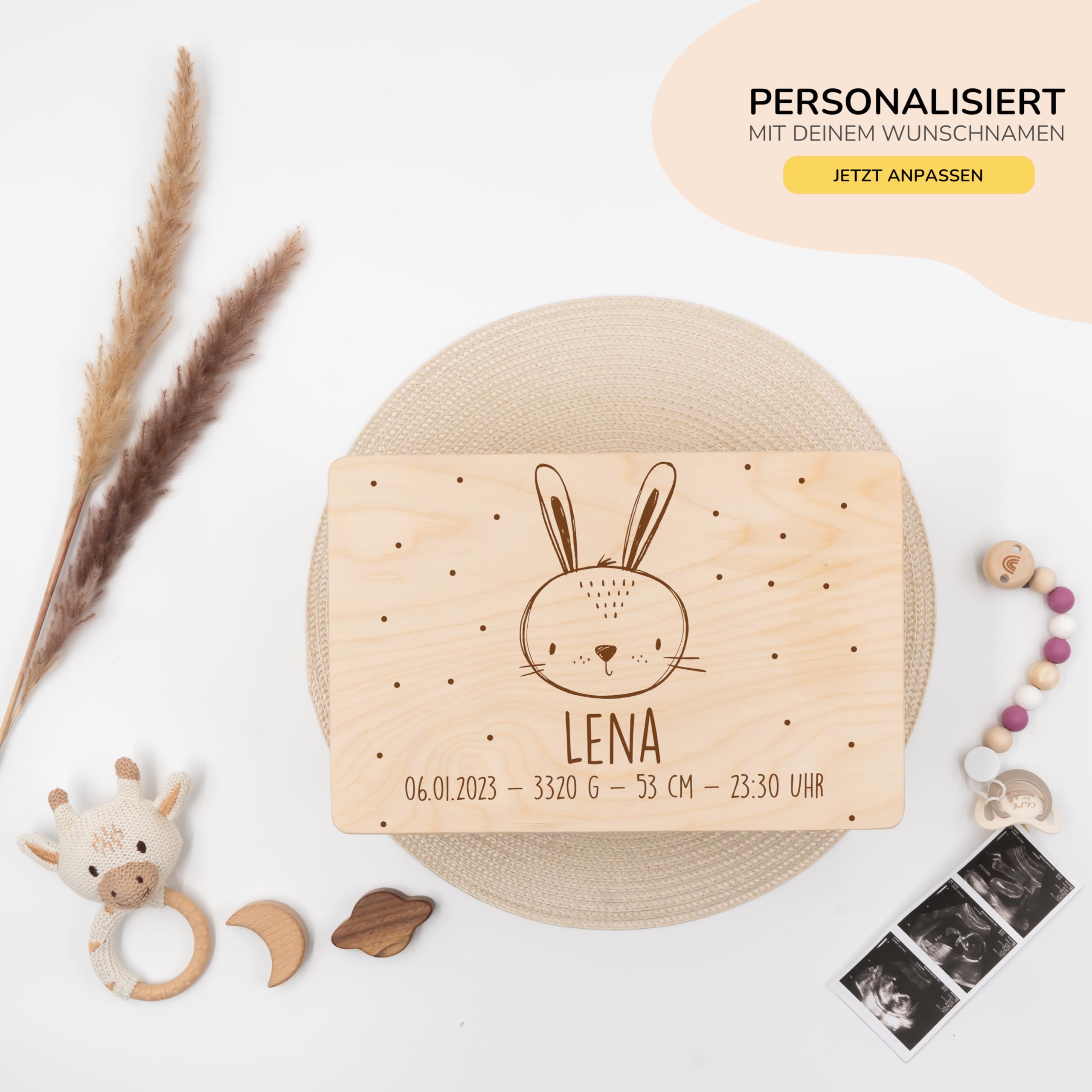 KIDSMOOD - Erinnerungsbox Baby, personalisierte Holzkiste mit Deckel, Ideal zur Aufbewahrung von Erinnerungen und als Geschenk zur Geburt, Taufe oder als Geburtstagsgeschenk für Mädchen und Jungen