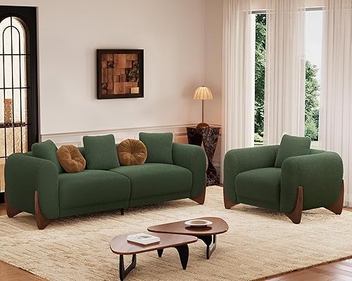 Vista 11 de Morden Fort Juego de Sofá Cloud de 2 Piezas, Juego de Sofá Moderno Sherpa Boucle con Patas de Madera, Sofás Cómodos Tapizados Minimalistas Amigables