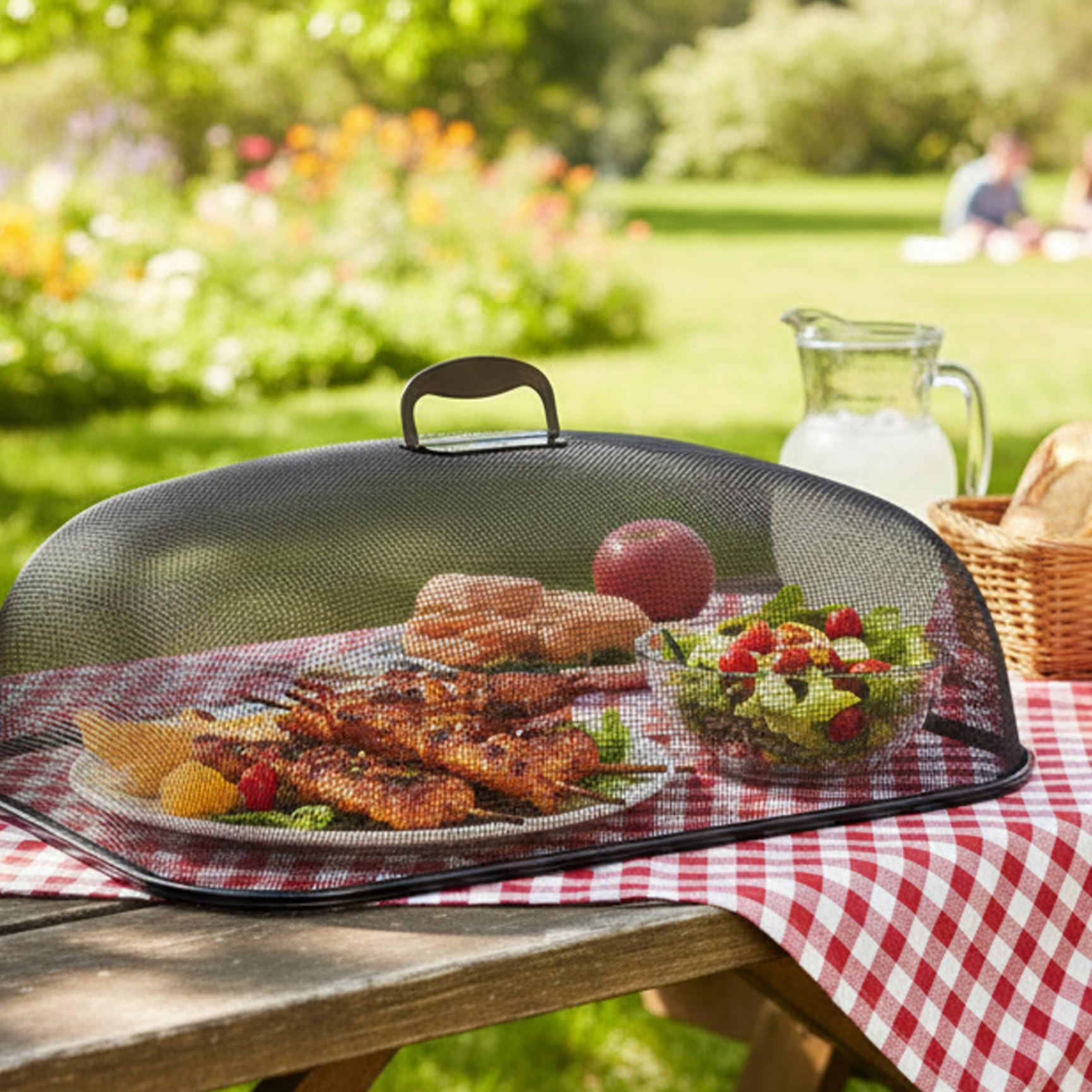 Copri Alimenti per Esterno in Rete, Copri Alimenti in Rete per Tavolo da Pranzo, Coperture Ferro Ventilato a 360° per Esterno con Maniglia, Protezione Rettangolare Nera, 18, 5x13, 4x7, 9 Pol