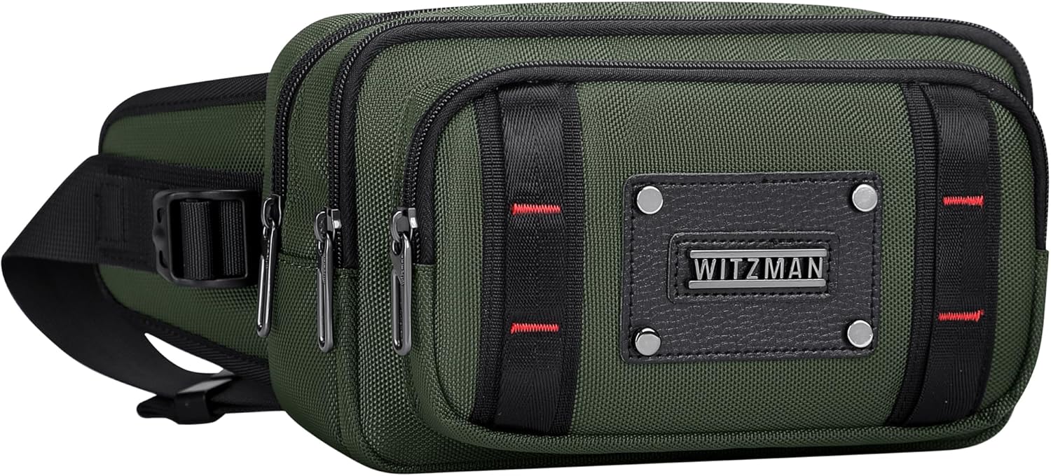 WITZMAN Fanny Pack for Men Waist Bag Lightweight Belt Bag with Adjustable Strap for Outdoor Casual Running Hiking Cycling(B732 Army Green)