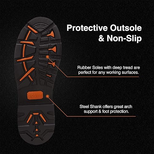 Miniatura 5 de TideWe - Bota de trabajo de goma para hombre con punta y caña de acero, resistente al agua, antideslizante, bota de caza de neopreno de 0.236in,