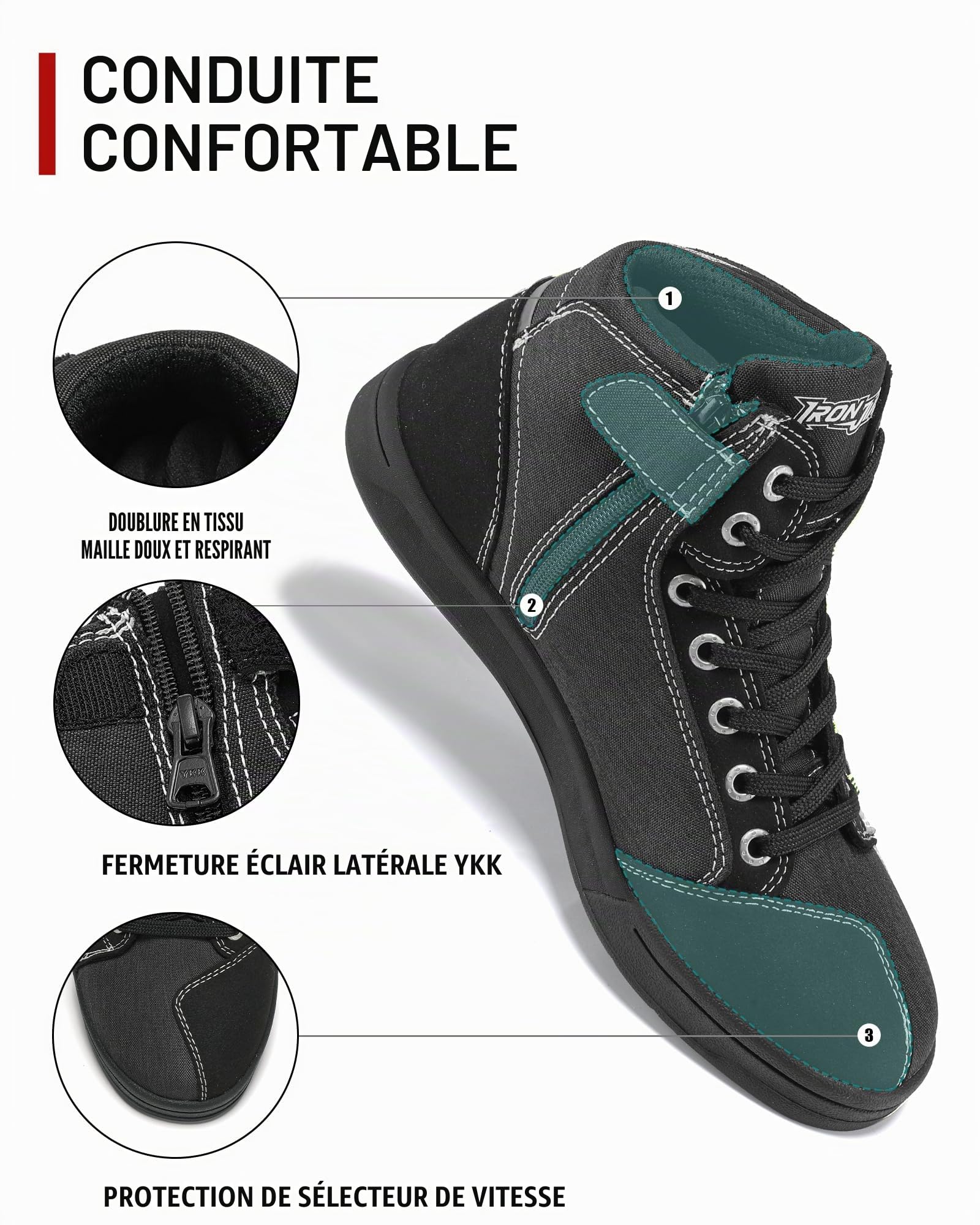 IRON JIA'S Chaussures Moto Hommes Femme Normes CE Bottes Moto Hommes | Décontractées Antidérapantes avec Support de Cheville Semelles Antidérapantes Adaptées à la Conduite de Moto