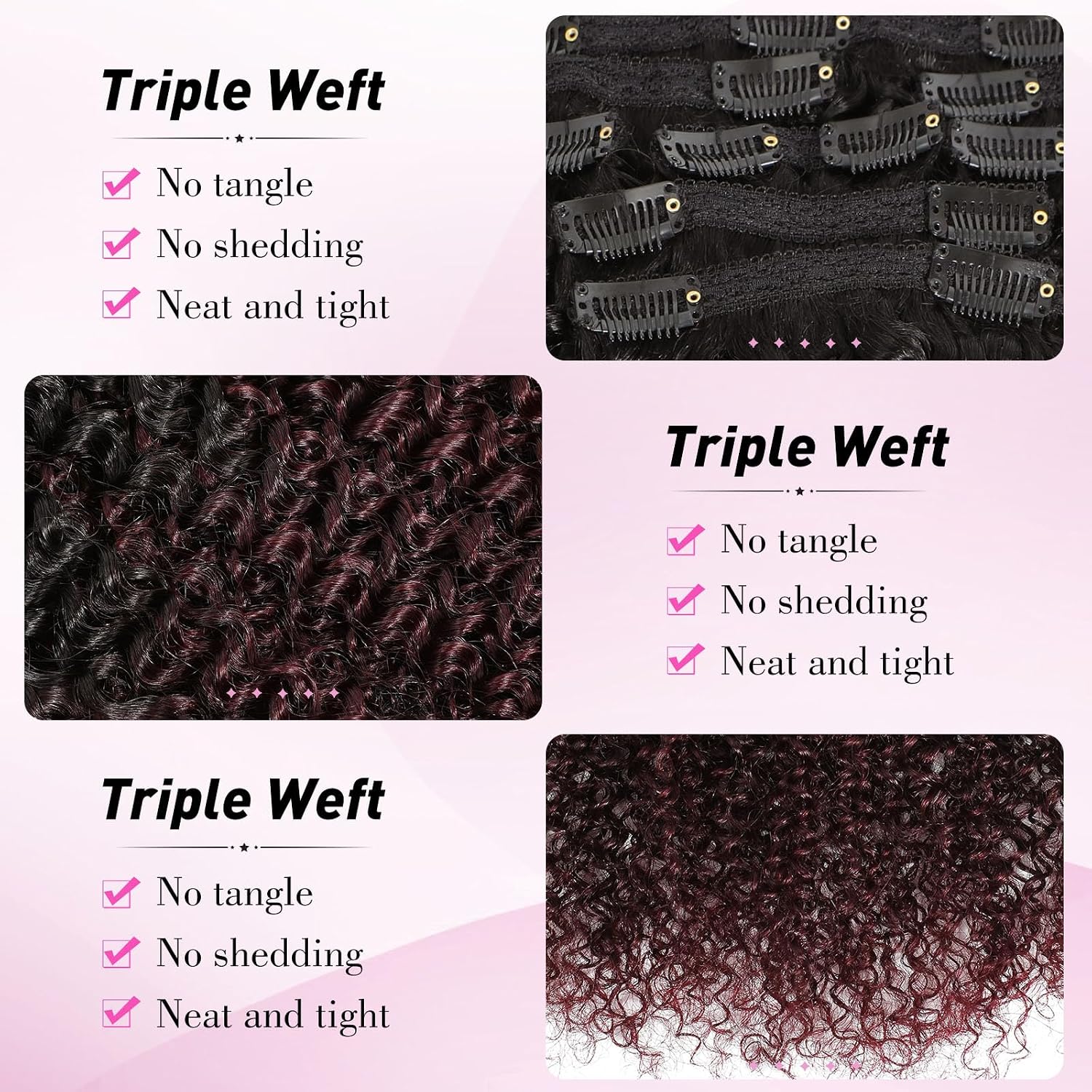 Urbeauty 1B/99J Clip In Hair Extensions Real Human Hair for Women, Burgundy Kinky Curly Clip Ins Hair Extensions Black Women/Girls 100% Human Hair Clip In Extensions(18 Inch,1B/99J)