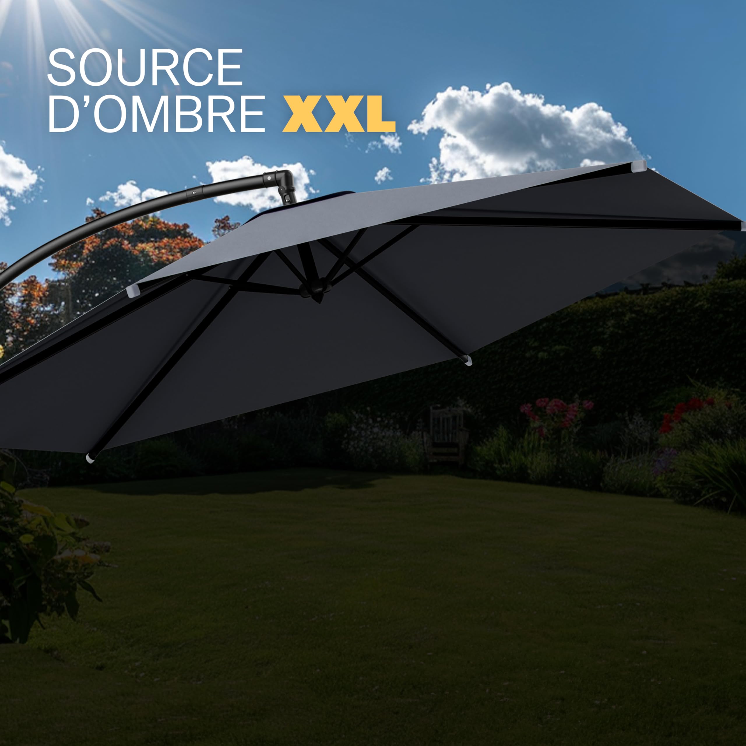 Kingsleeve® Parasol de jardin extérieur en alu Parasol déporté inclinable anthracite Ø330cm avec manivelle Protection UV 80+