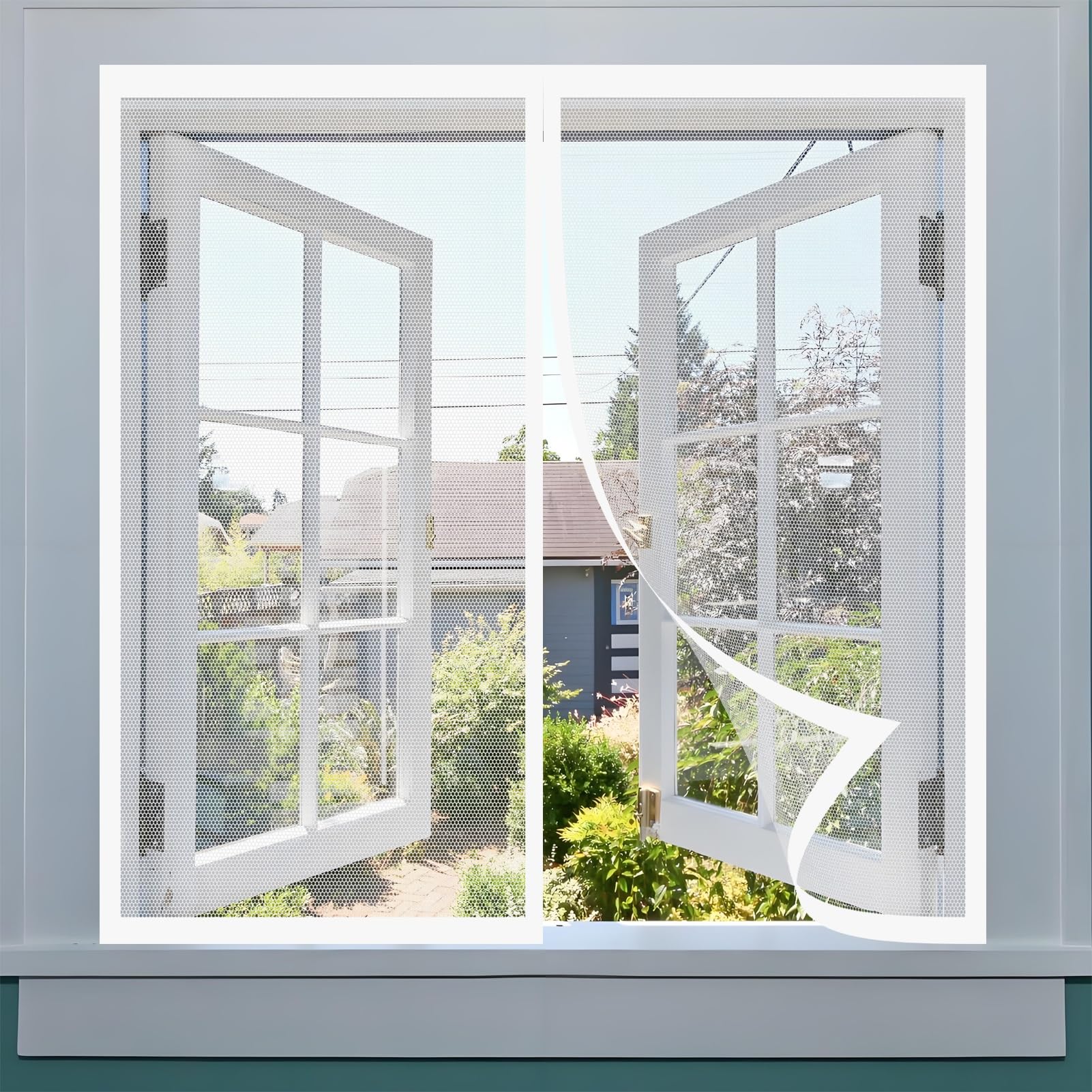 Magnetic Window Fly Screen 162 x 135 cm No Drilling Required Fly Net Mosquito Bug Screen Excellent Airflow Fitted to Multiple Windows, White