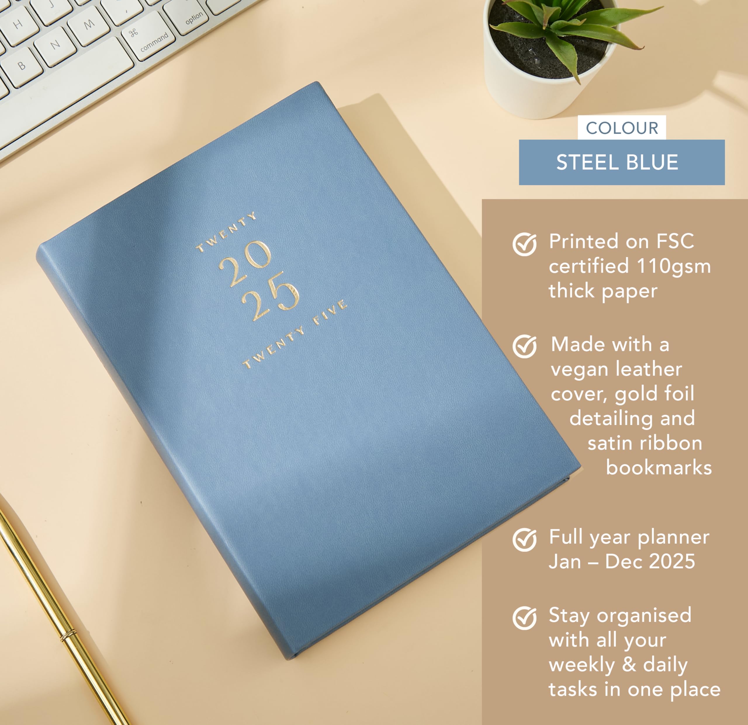 2025 Planner with 320 Pages, Faux Leather Diary with Daily, Weekly and ...