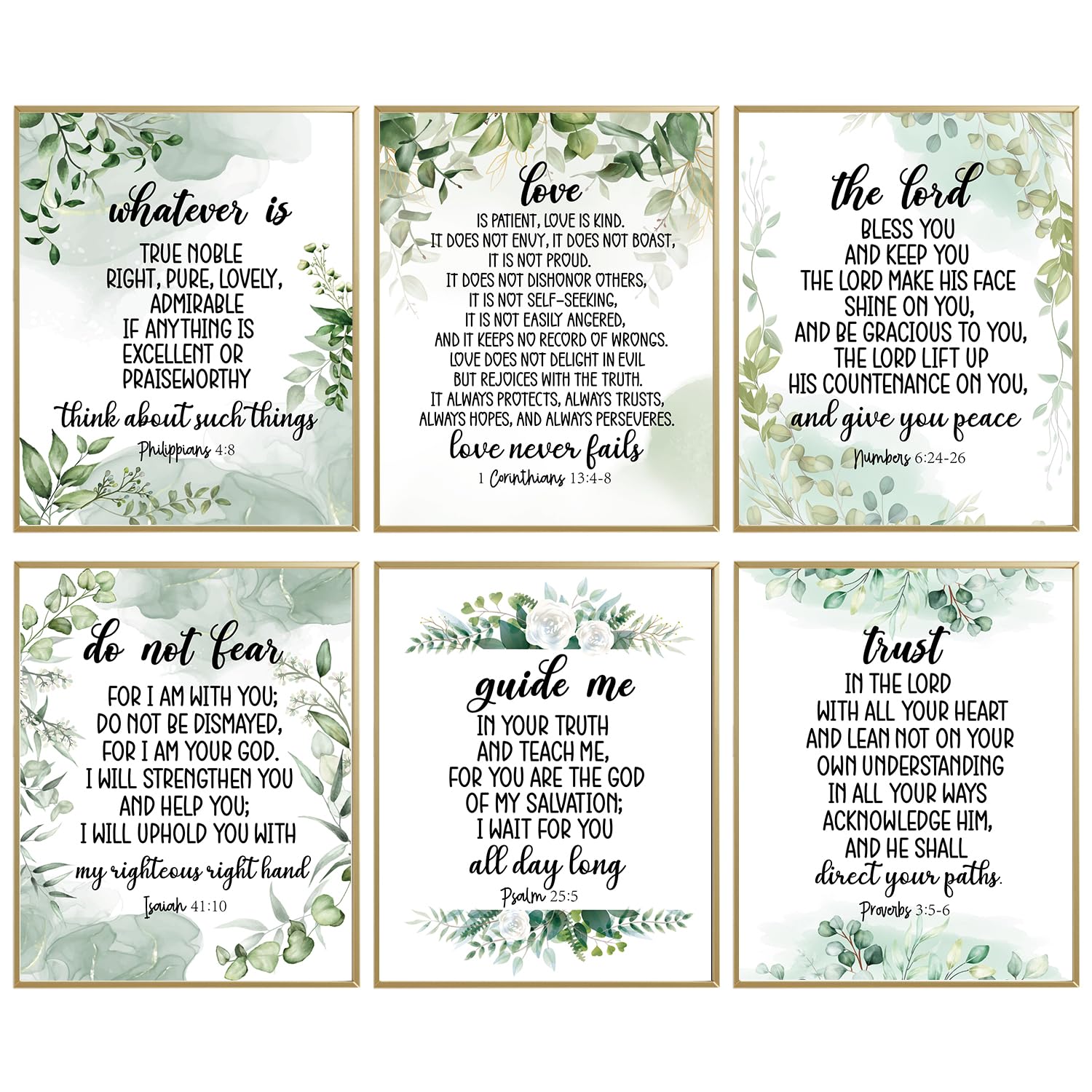 MTL HOE Scripture Wall Art Christian Wall art Poster- Eucalyptus Bible Verse Wall Art Set of 6 (8x10) Christian Wall Decor - Positive Quotes Bible Scripture Wall Art, Christian Art Prints Wall Decor