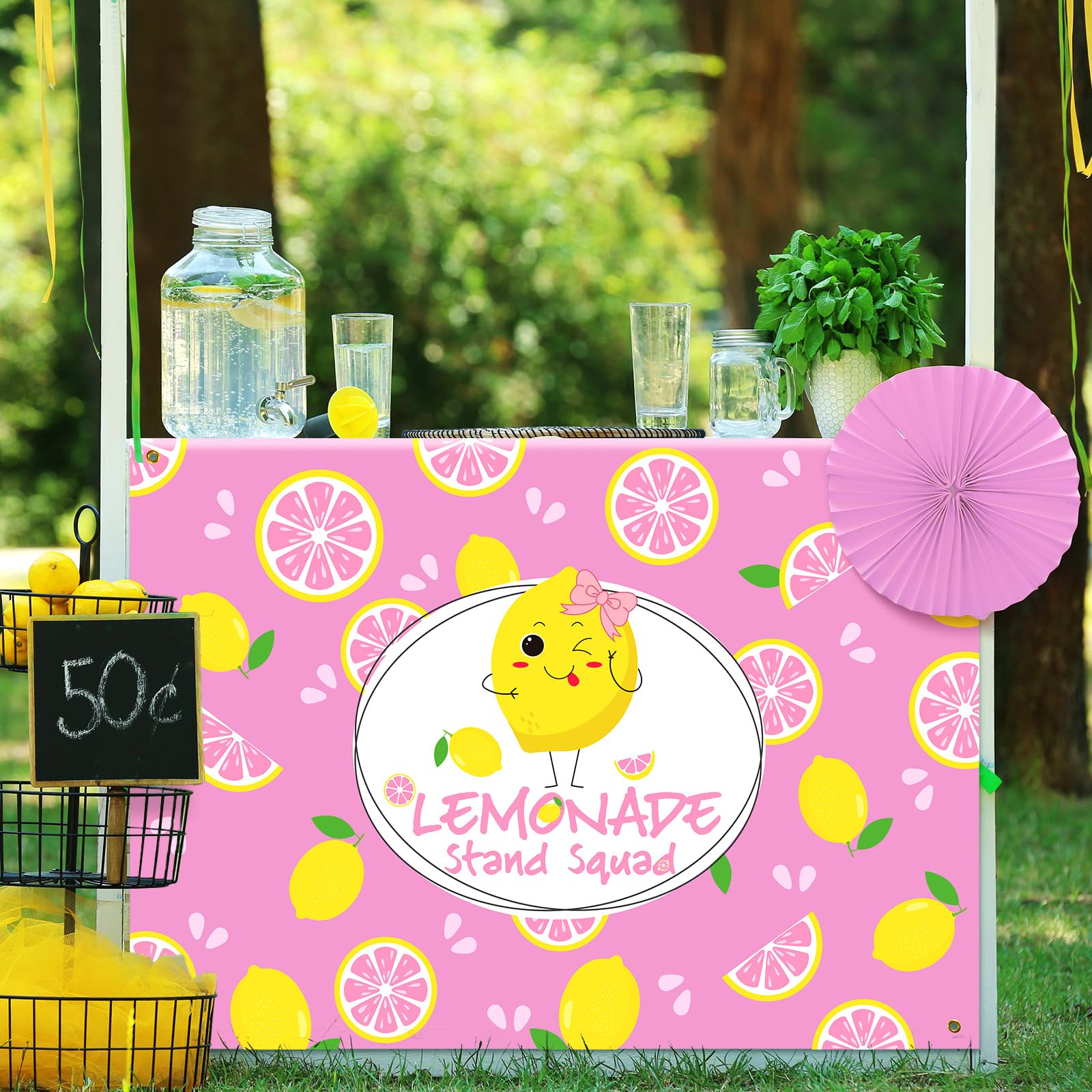 45" x 31" Lemonade Tablecloth for Lemonade Stand Supplies Lemon Table Cover for Kids Lemon Party Supplies Summer Beach Picnic Birthday Party Decorations(Pink)