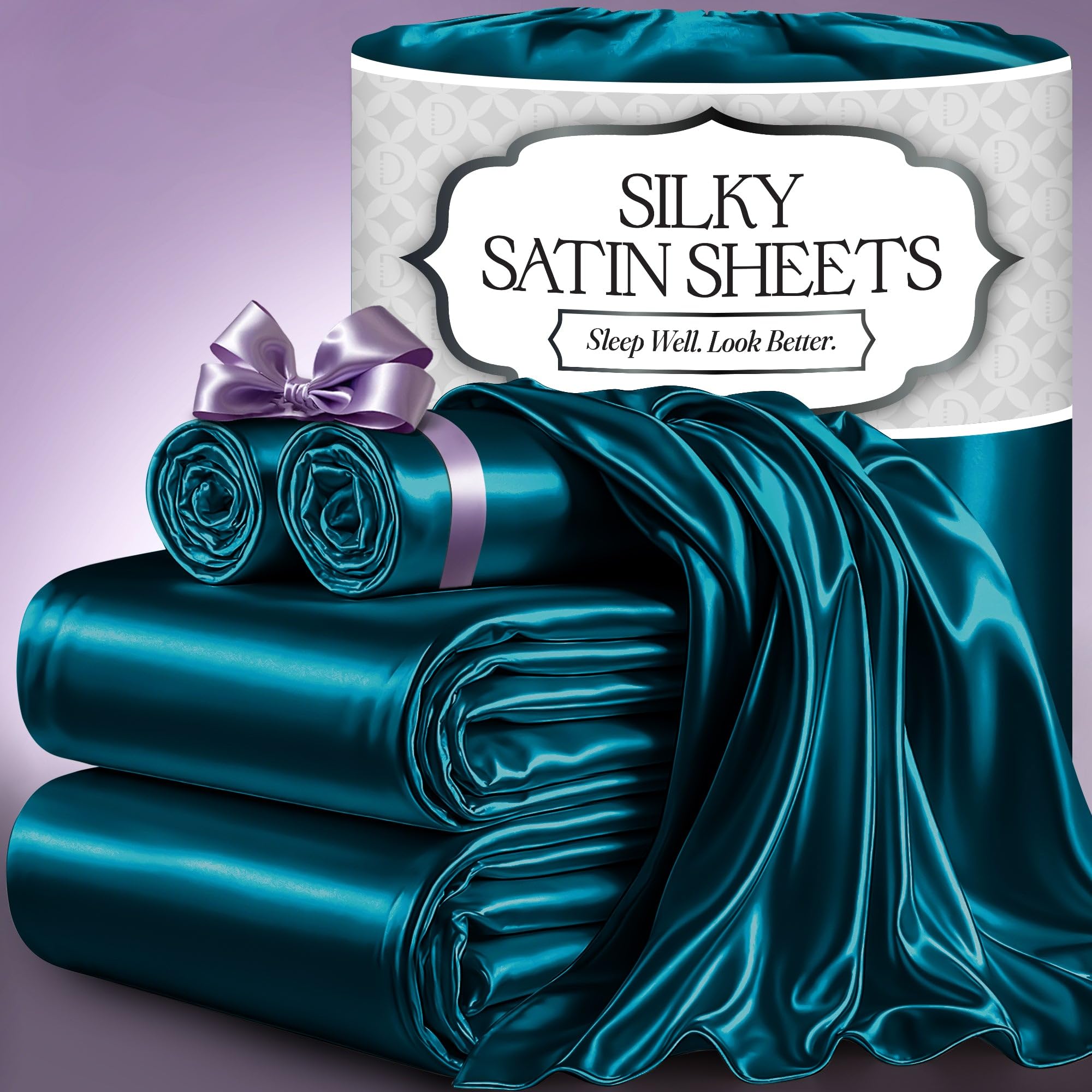 DECOLURE Satin Bed Sheets - 4 Piece Luxury Silky Full Size Bedding Set - Softer Than Silk, Wrinkle-Free with 15” Deep Pocket Fitted Sheet, Perfect for