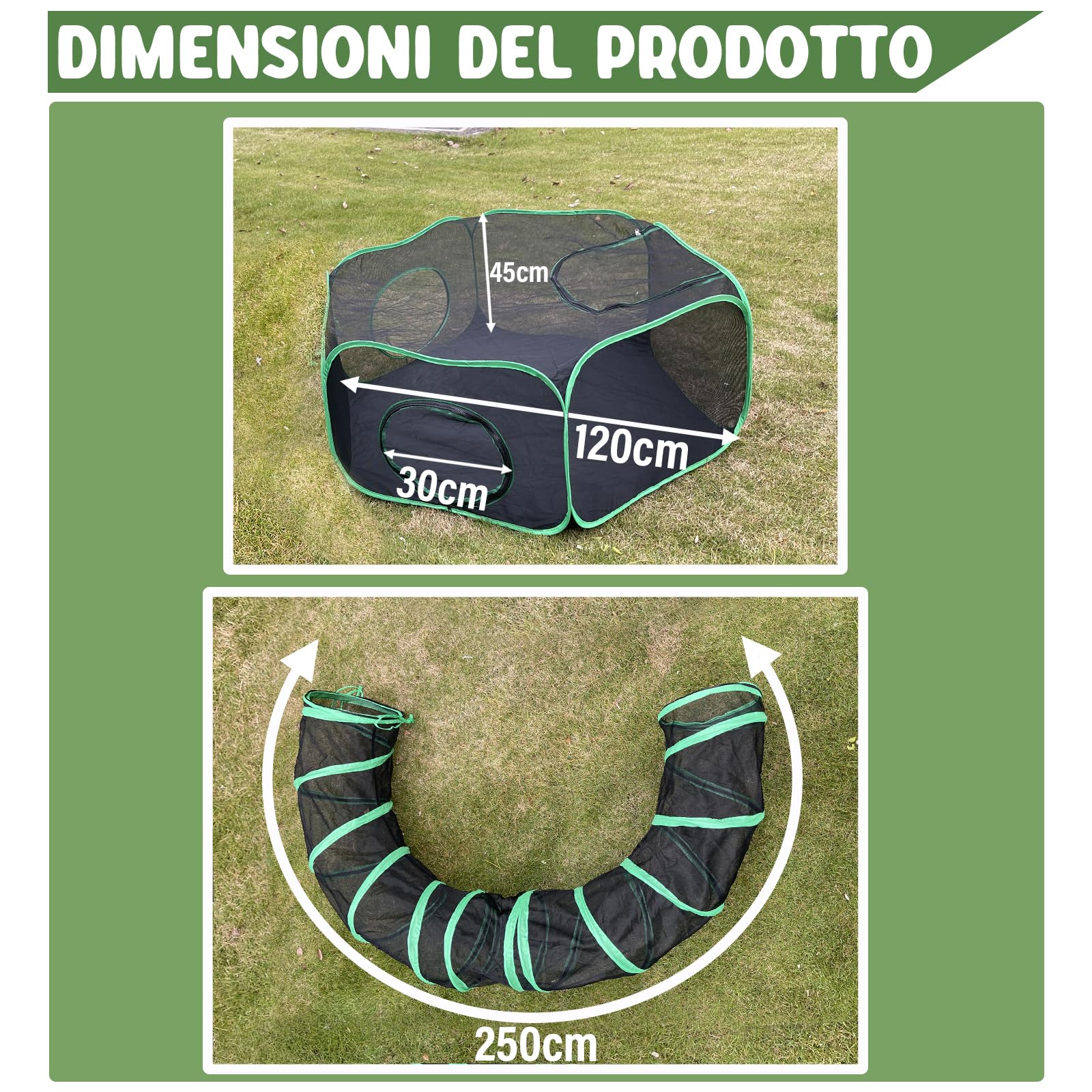 Pawtenda Recinzioni per Gatti da Esterno e Interno, Tenda Portatile con Tunnel, Catio Recintato per Gatti, Conigli e Cuccioli