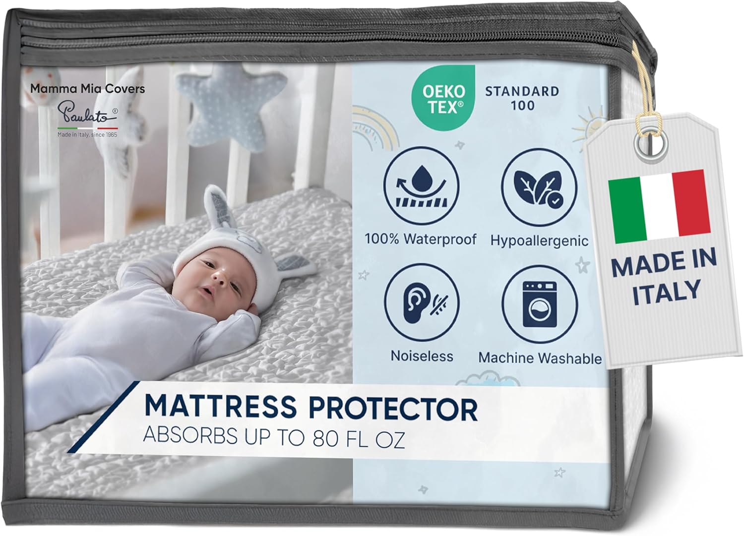 PAULATO BY GA.I.CO Waterproof Crib Mattress Protector – Absorbent Mattress Cover for Toddler & Baby – 28x52 Soft Noiseless Hypoallergenic Machine Washable – Protector with Deep Elastic Skirt