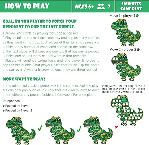 Miniatura 7 de NiToy Juguete sensorial de burbujas para apretar y reventar dinosaurio T-Rex grande de silicona con ojo impreso reductor de estrés alivio de