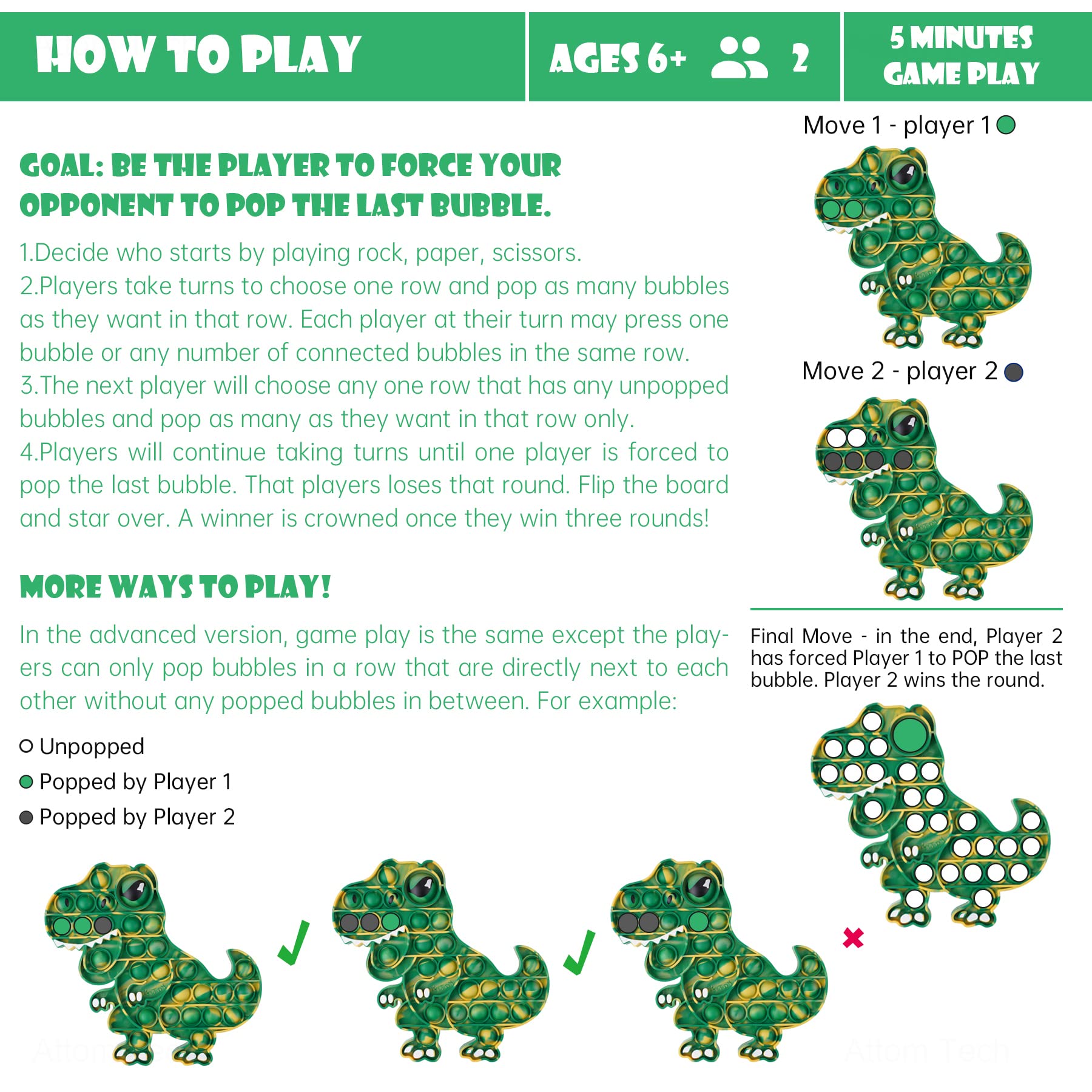 Dinosaur Pop It Fidget Toy - Large T-Rex -7 Dinosaur Pop It Fidget Toy - Large T-Rex -7