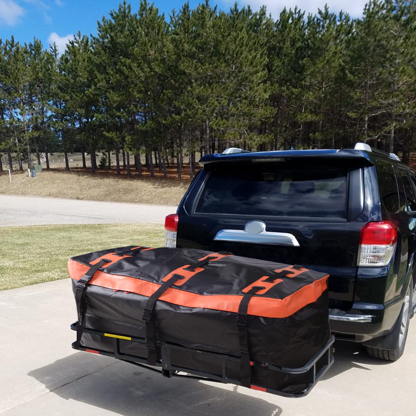 Heckbox für Anhängerkupplung 115 x 61 x 61cm, 425 Liter 600D PVC Car Cargo Transportbox Wasserdicht Reißfest Faltbare Gepäckbox