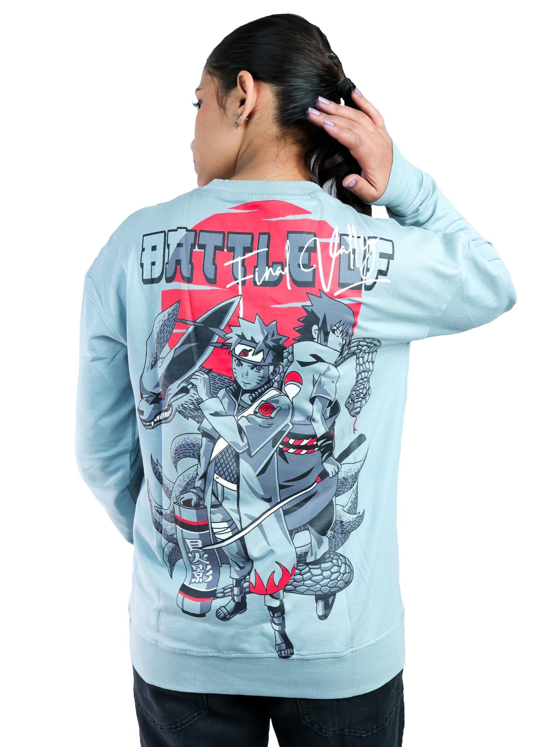 Naruto Shippuden Women and Girls Long Sleeves Round Neck Winter Wear Grey Graphic Printed 220 GSM Cotton Oversized Sweatshirts-picture-26