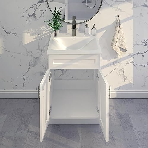 Miniatura 4 de Mueble de baño con base de lavabo blanco listo para montar, 24 pulgadas de ancho