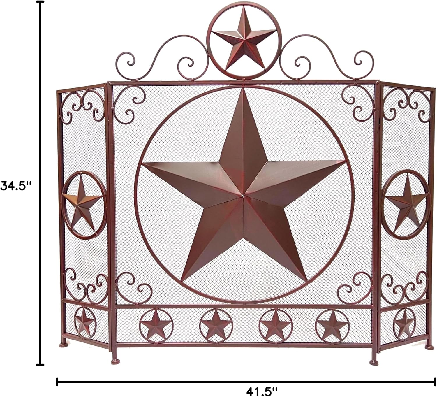 BestGiftEver 3-Panel Fireplace Screen Decorative with Rustic Brown Star Detail - Stand Alone Fireplace Cover Metal Mesh Screen - Home Decor for Cabin, Lodge, and Rustic Country Style Firescreen