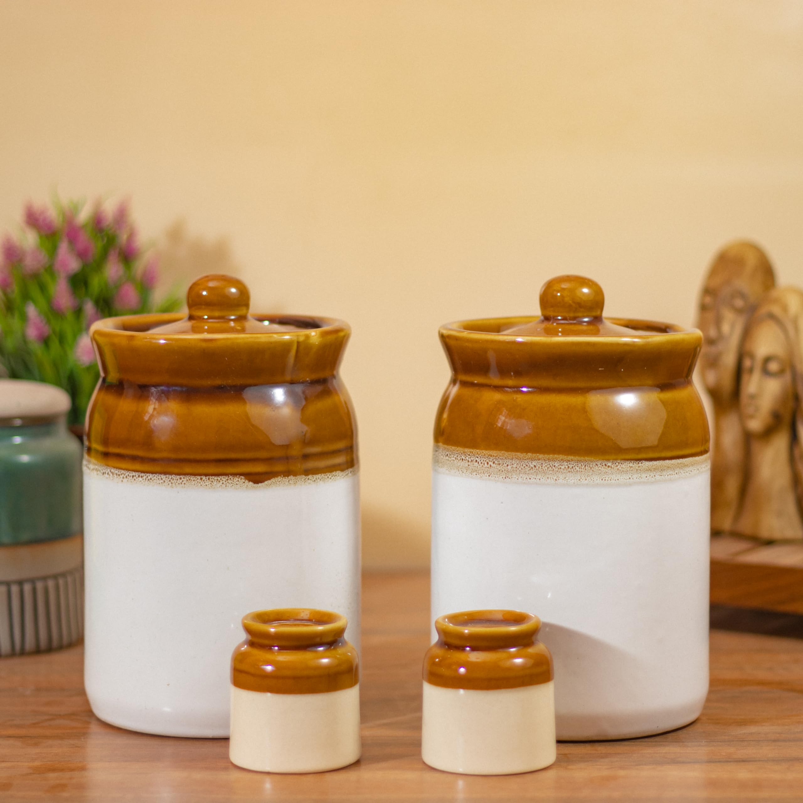 ClayStone 2 KG Ceramic Jar Set for Kitchen Storage | Achar Barni with Salt Shakers | Ceramic Martban (2 L Ceramic Jar with Salt Container - Set of 4) (B0CTMRSPPT) Amazon Price History, Amazon Price Tracker