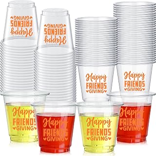 50 Pcs 3 oz Merry Christmas Shot Cups Small Plastic Party Glasses Clear Disposable Drinking Cups Whiskey Tasting Food Samples Glasses for Xmas Party & Events(Friendssgiving)