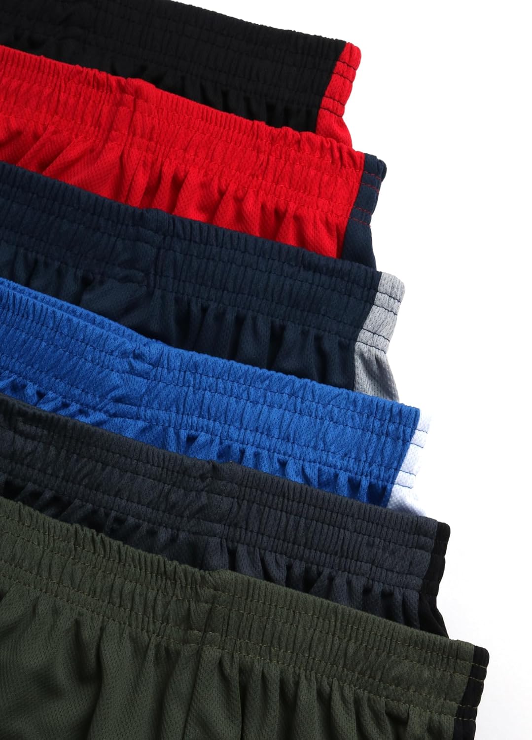 TKO Boys Athletic Shorts - 6 Pack Active Performance Quick Dry Mesh Basketball Shorts for Boys with Elastic Waistband