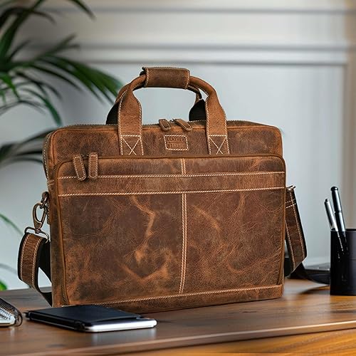 Miniatura 3 de Bolsa de mensajero para portátil de 16" de cuero de Leather Village para hombres - Bolso de cuero para viajes y oficina - Marrón Sun Tan bronceado