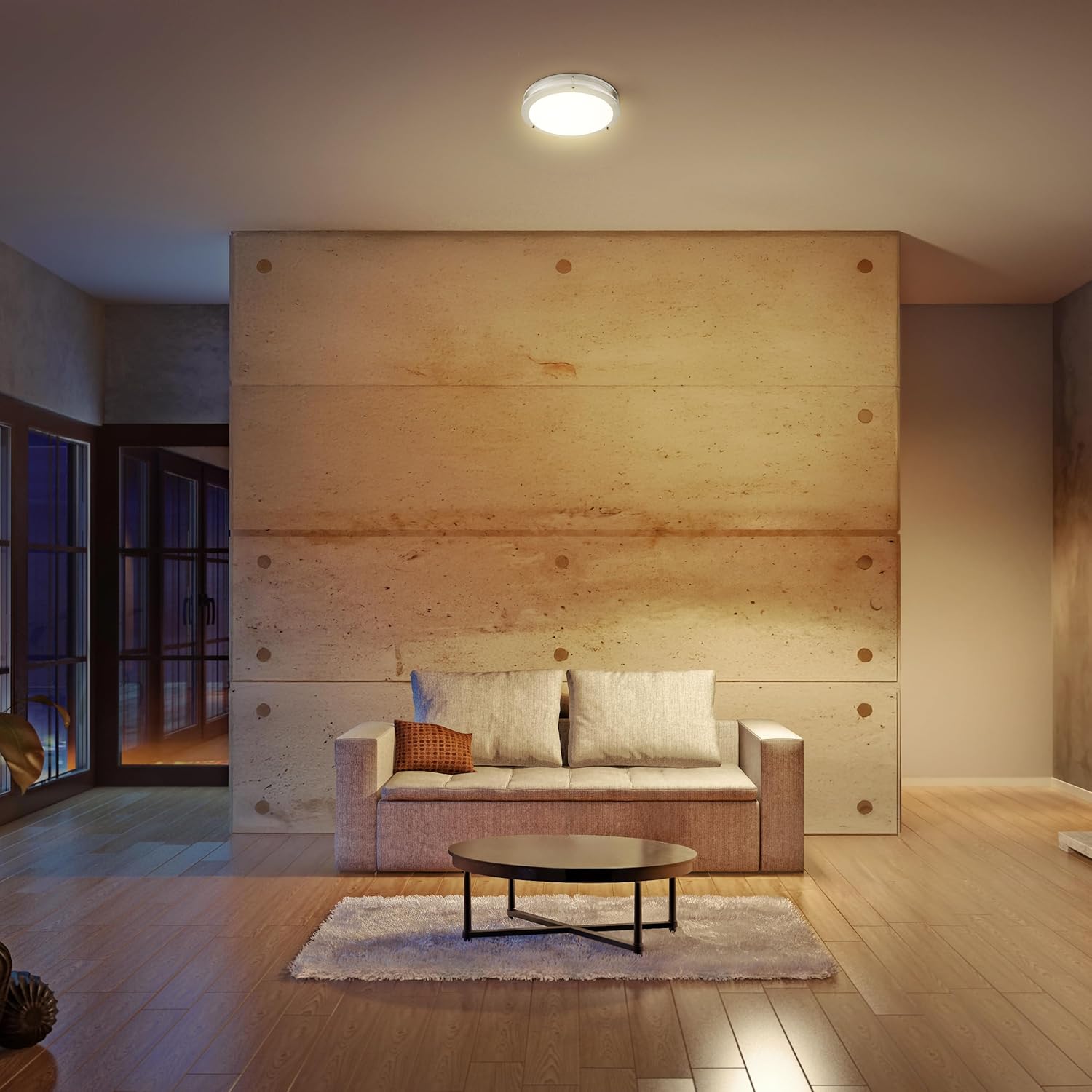 Feit Electric LED Ceiling Light in a living room with warm lighting