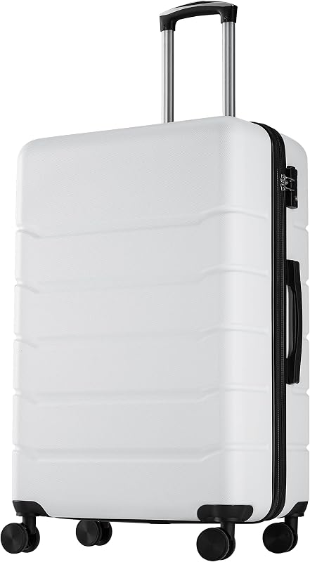 OLIXIS Equipaje de 24 pulgadas, valija rígida con ruedas giratorias, equipaje ligero de ABS rígido a cuadros, cerradura aprobada por la TSA, valija mediana expandible para viajes y negocios, color blanco