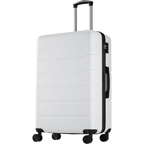 OLIXIS 24 Inch Luggage, Hardside Suitcase with Spinner Wheels, Lightweight ABS Hard Shell Checked Luggage, TSA Approved Lock, Expandable Medium Suitcase for Travel & Business–White