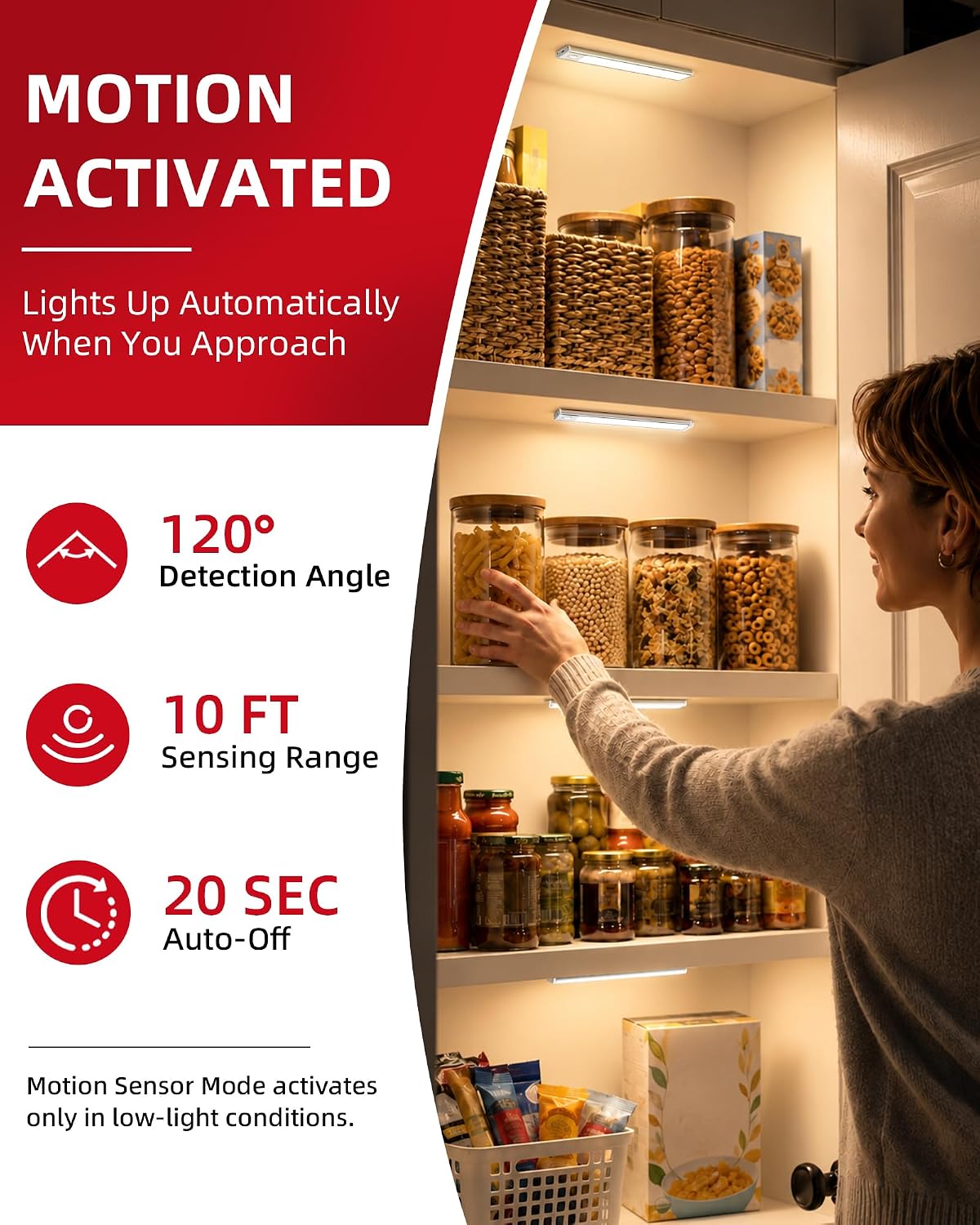 6-Pack Under Cabinet Lighting, Motion Sensor Light Indoor, Closet Lights