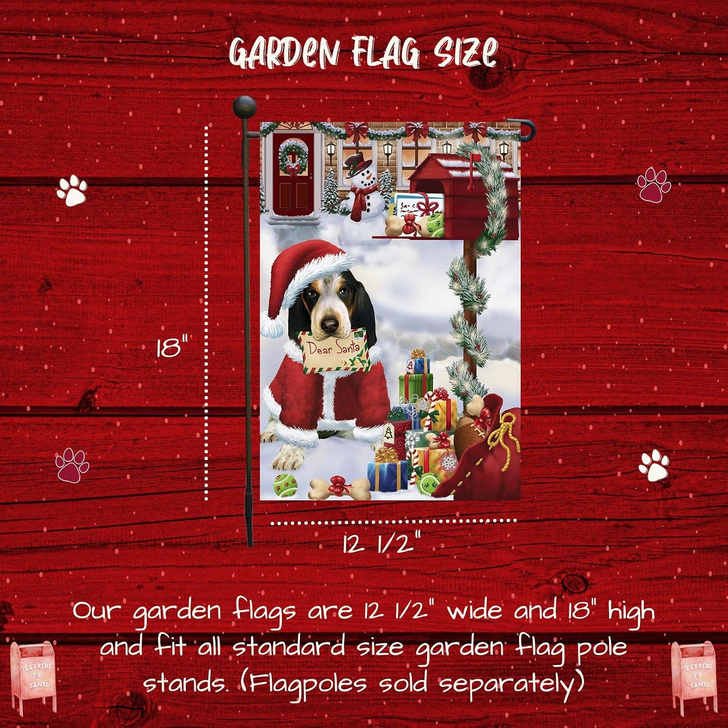Doggie of the Day Bluetick Coonhound Dog Garden Flags -Dear Santa Mailbox Christmas - Double Sided - Yard Porch Lawn Spring Decorative Gift - Home Decor 12 1/2"w x 18"h - GFLAG51743
