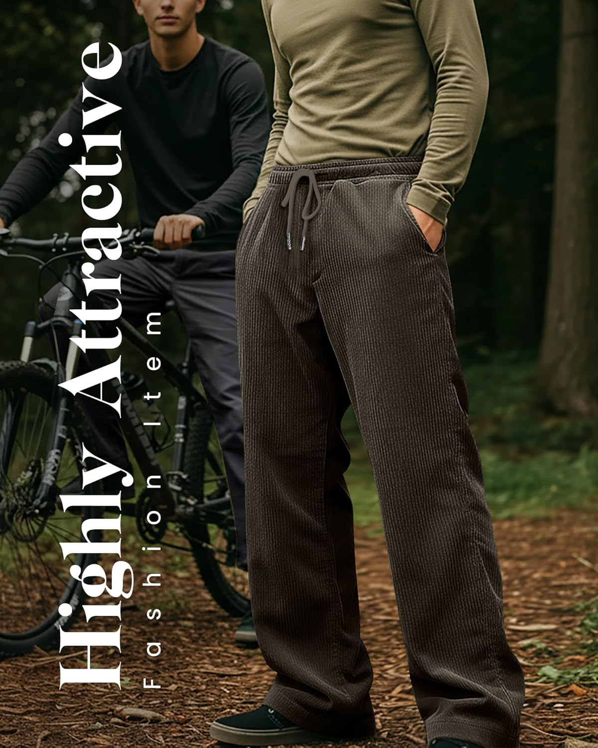 Neer 3 Pack Men's Corduroy Pants Causal Straight Leg Sweatpants Loose Drawstring Elastic Waist Baggy Lounge Pants Pockets - Image 6