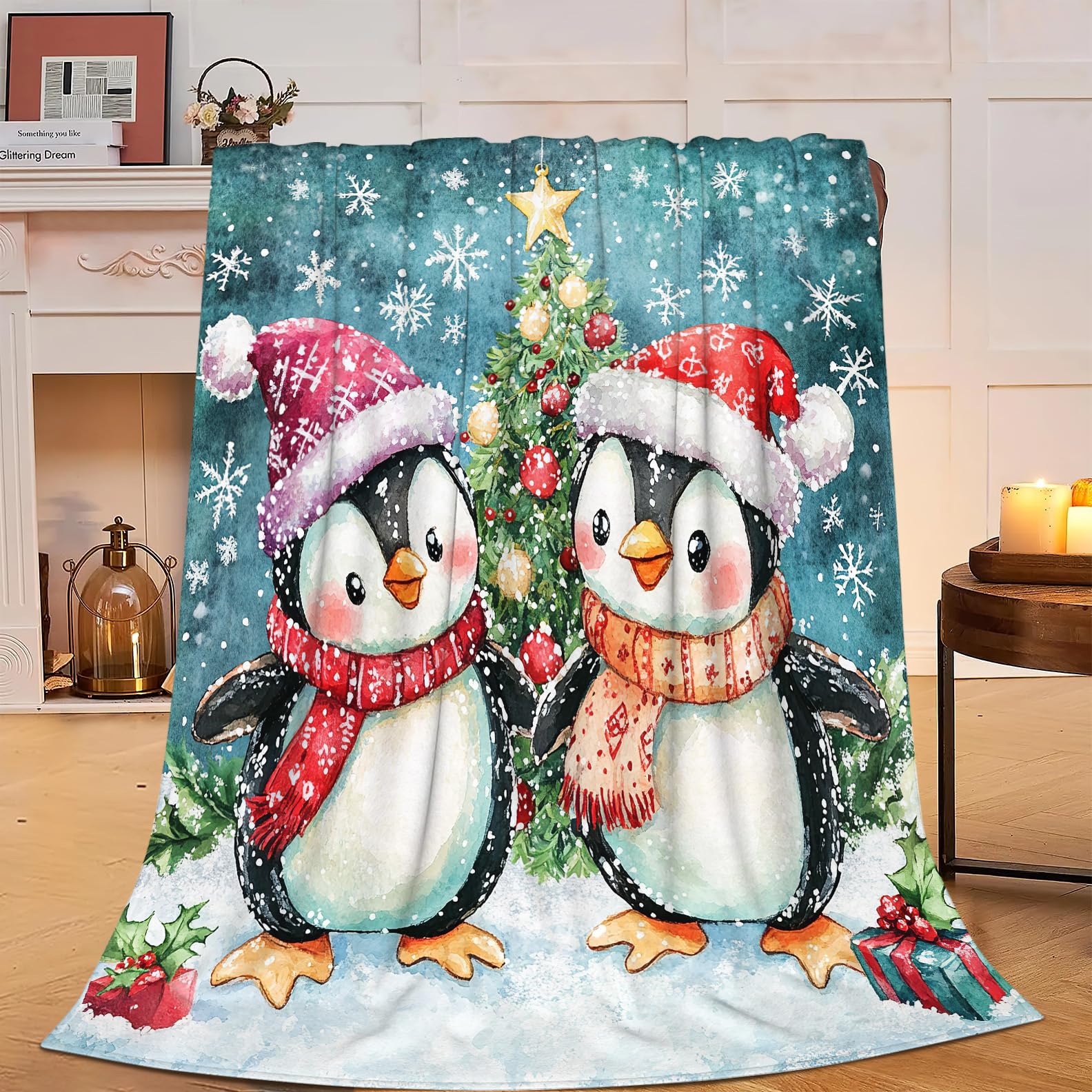 Cute Penguin Blanket Soft Cozy Penguin Plush Throw Blanket Super Warm Fleece Fuzzy Bedding Blanket for Kids Girls Boys Women Bed Decor Stuff 60"X80"