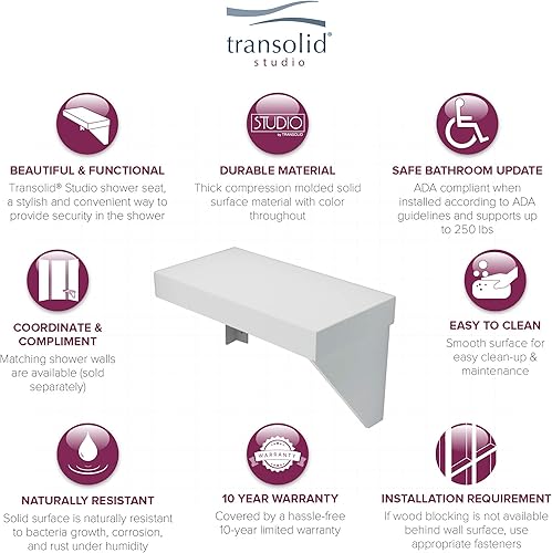 Miniatura 3 de Transolid RSSK2412-01 Studio - Asiento de ducha rectangular, color blanco