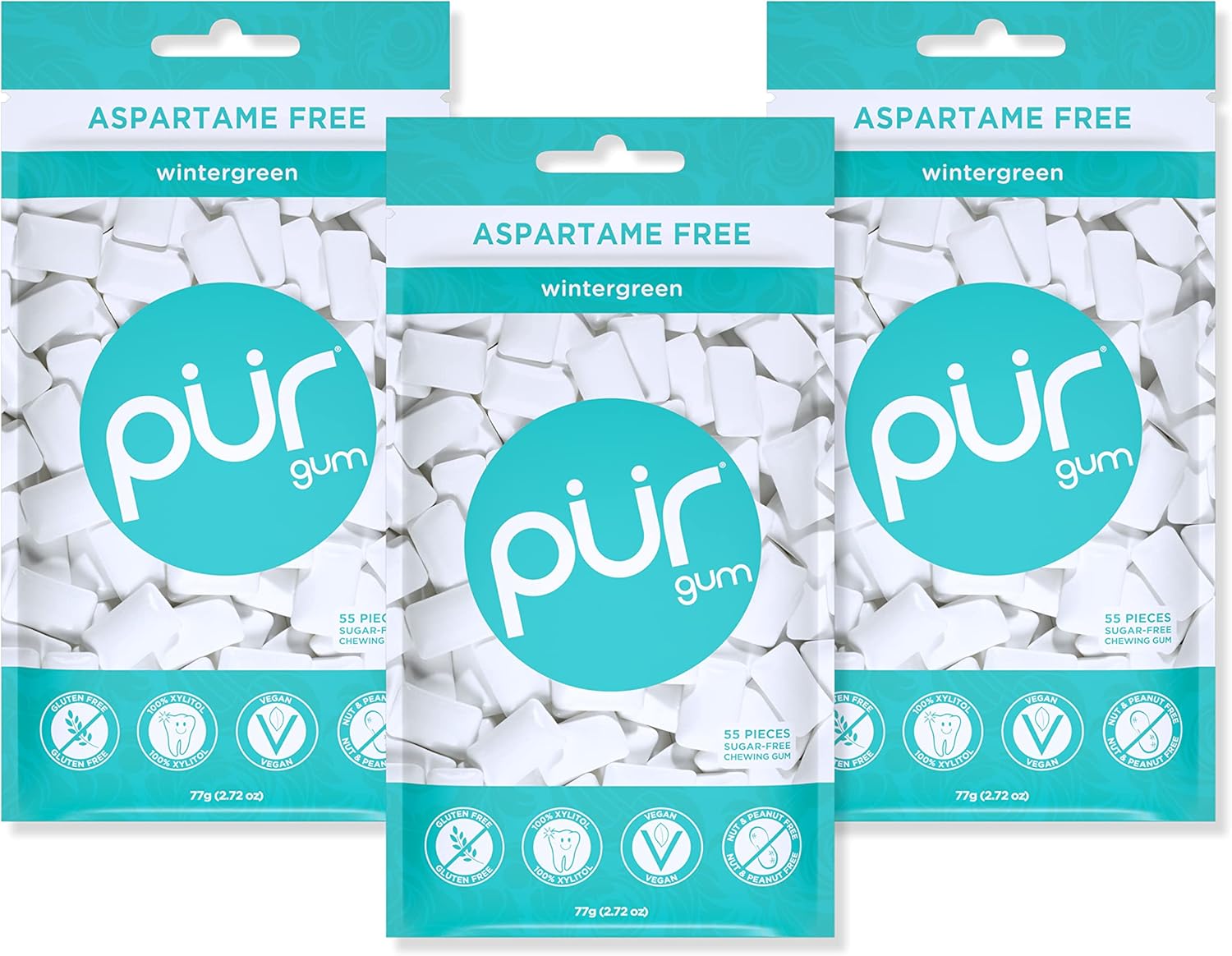 PUR Gum Sugar Free Chewing Gum 100 Xylitol Vegan, Aspartame Free