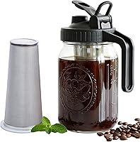 GMSWEET 32oz Cold Brew Coffee Maker Mason Jar with Stainless Steel Filter, Leak-Proof Lid & Handle for Iced Coffee Tea