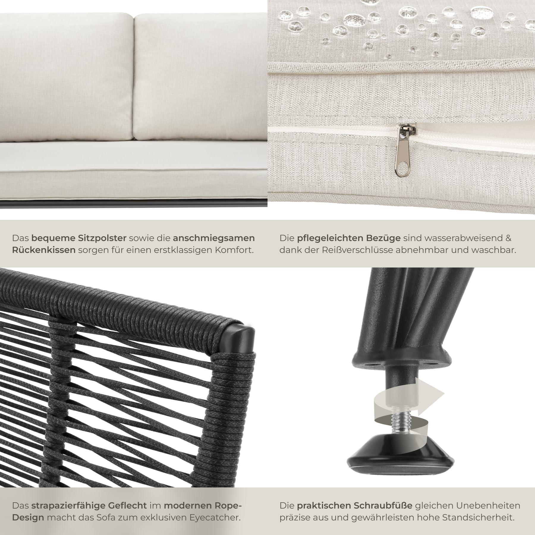 tectake® Rattan Lounge Sofa, Lounge Möbel Outdoor, Balkon Möbel, Outdoor Möbel, Rattan Gartenmöbel, Gartensofa mit Outdoor Kissen wetterfest, Balkonmöbel Kleiner Balkon, Wintergarten