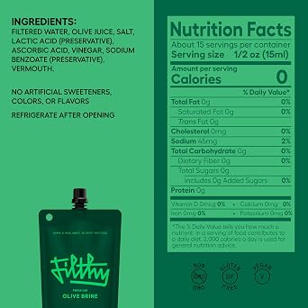 Filthy Olive Brine, Premium Cocktail Mixer - 8 Oz Pouch, 2 Pack