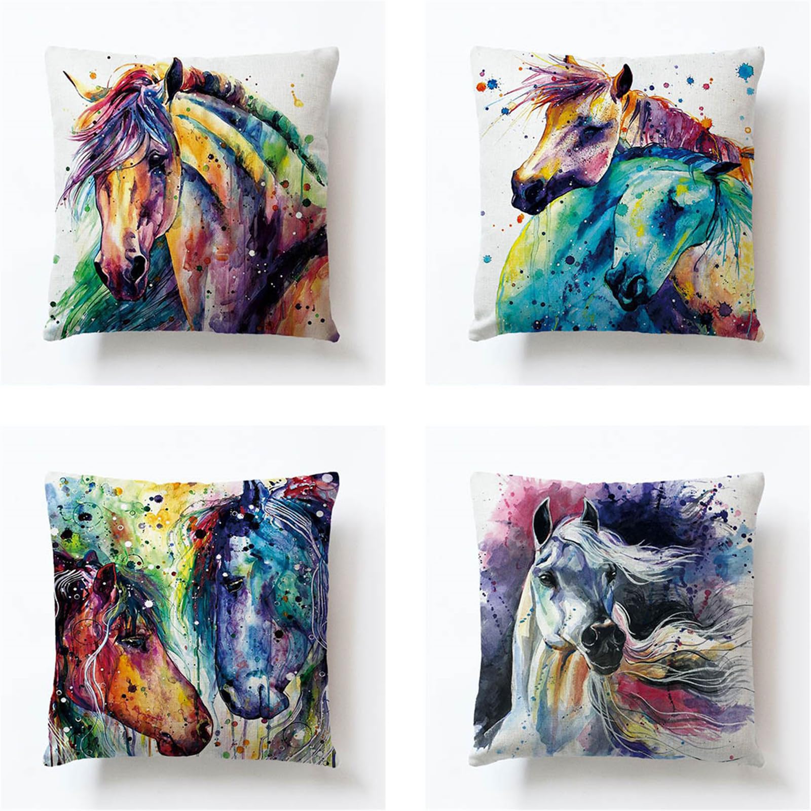 Housses de coussin 65x65cm cheval en lin pour rénover un canapé usé facilement