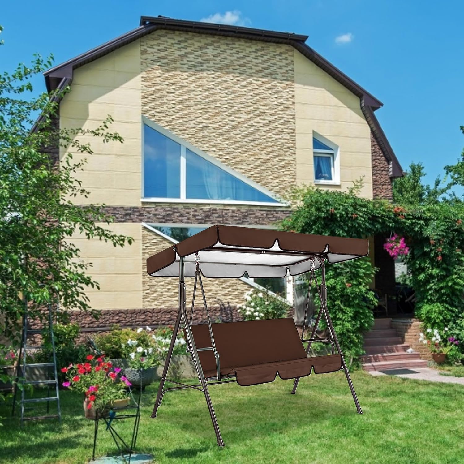 Swing Cushion Cover - 3 Seater Waterproof Replacement Canopy Sleeve | 59x20x4 Inch Outdoor Swing Seat Slipcover, UV Resistant and Dustproof Sitting Protector for Garden Patio and Balcony