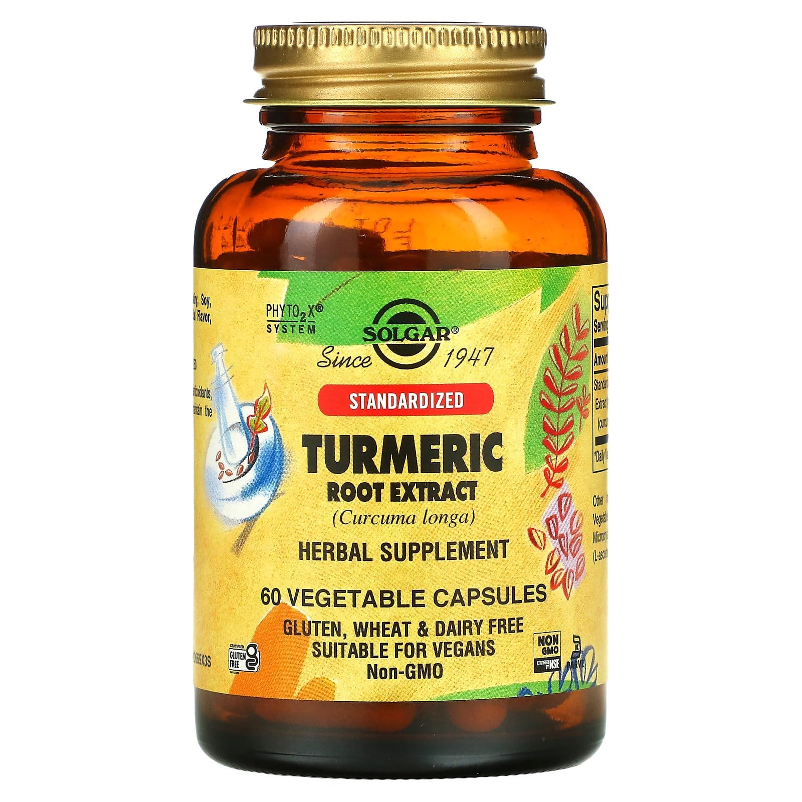 Solgar Turmeric Root Extract Vegetable Capsules - Pack of 60 - Antioxidant Benefits - Vegan and Gluten Free