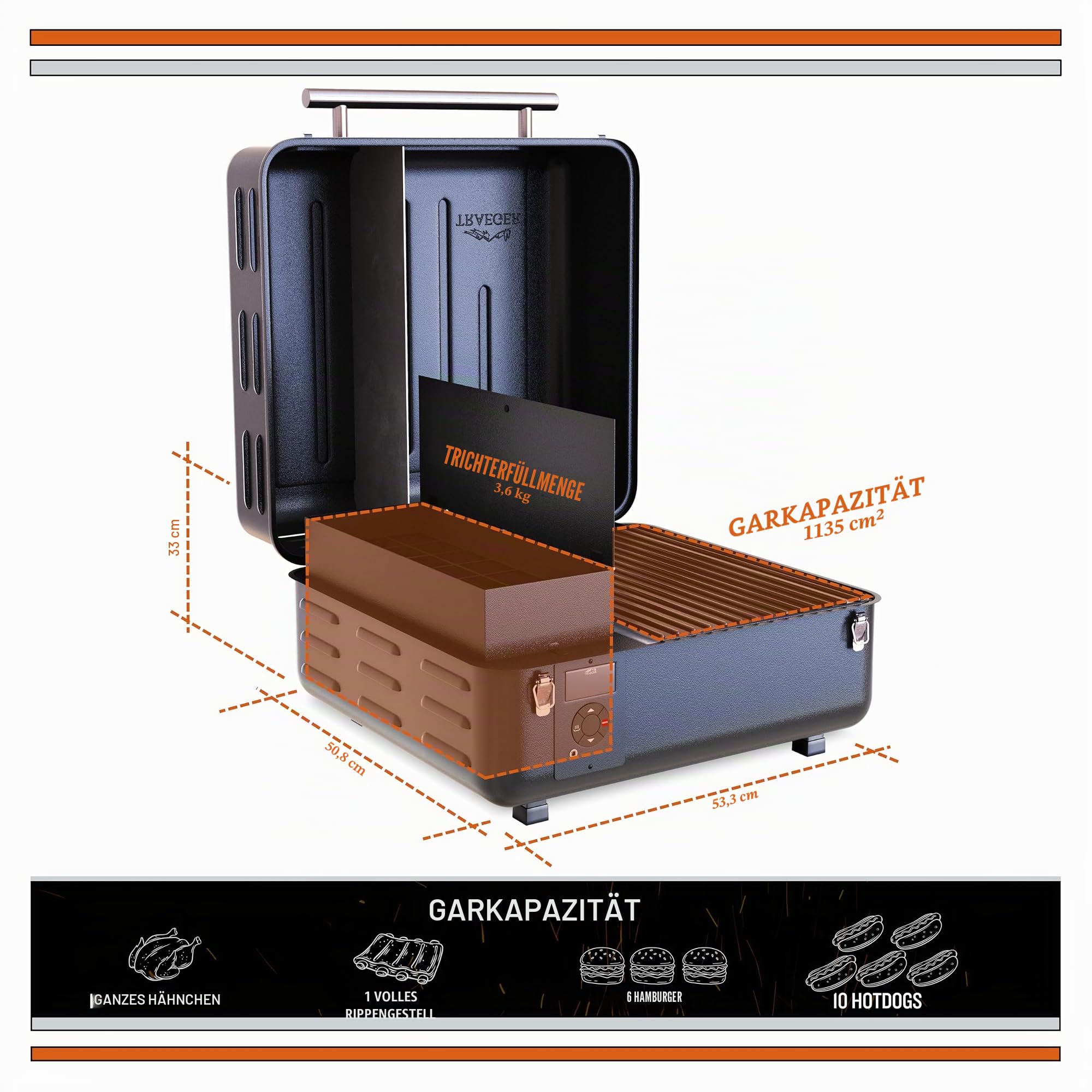 Traeger Grills Ranger tragbarer Holzpellet-Grill und Smoker, schwarz, klein, TFT18KLD