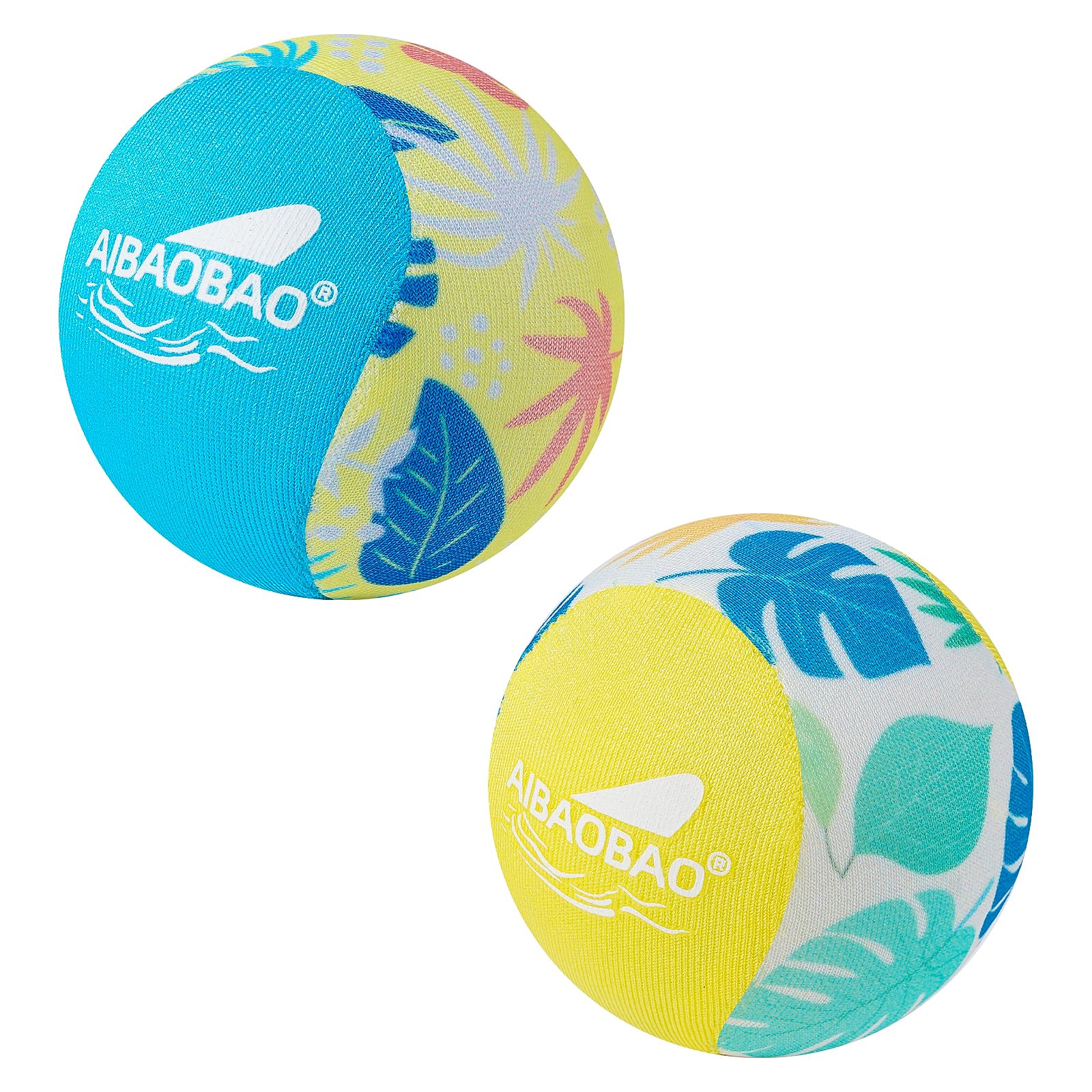 AIBAOBAO 2 PCS Water Ball, Water Skim Balls 5.5cm, Beach & Swimming Pool Balls Toys for All Ages Adults on Summer Family Holiday, Jump Water Bounce Ball Leaf Print with Mesh Bag for Beach, Pool Games — image 1